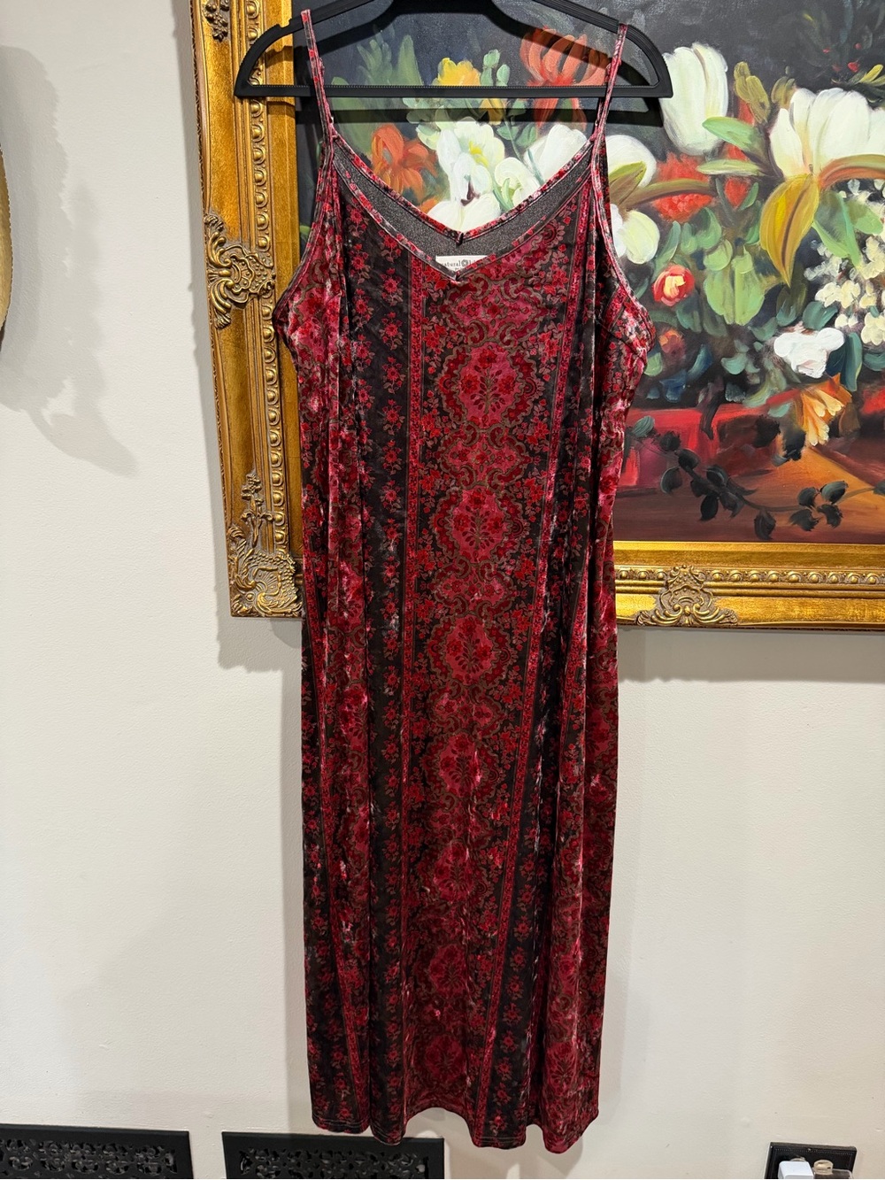 NATURAL LIFE Red & Black Velvet Slip Maxi Dress